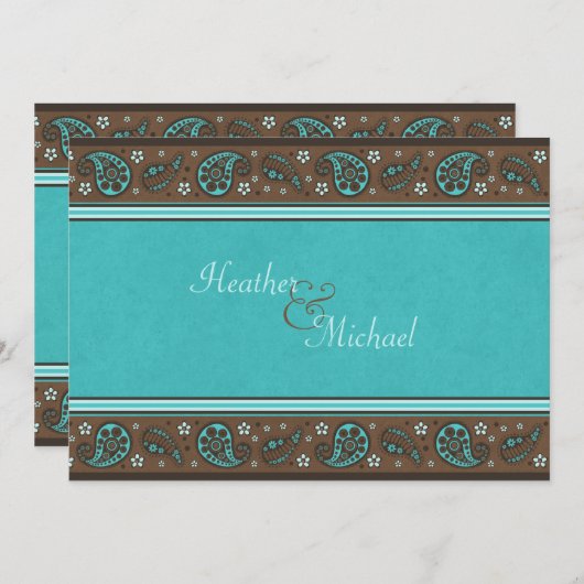 アクアアンドブラウンペイズリー結婚式招待状 招待状 (正面/裏面)