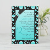 アクアアンドブラック水玉模様バルミツワー招待状 招待状 (スタンド正面)