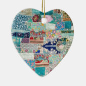 アクアアンドブルーキルトタペストリーデザイン セラミックオーナメント (右)