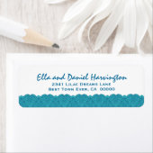 アクアアンドホワイトスカロップレースダマスクデザインF013 ラベル (インサイチュ)