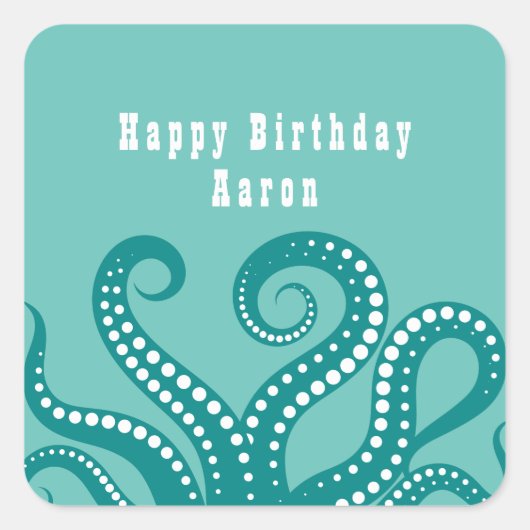 アクアアンドホワイトタコ触手カスタム スクエアシール (正面)