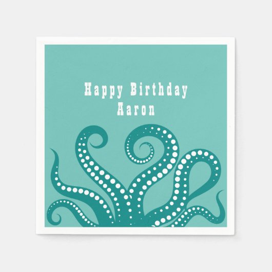 アクアアンドホワイトタコ触手カスタム スタンダードカクテルナプキン (正面)