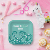 アクアアンドホワイトタコ触手カスタム ペーパープレート (パーティー)