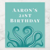 アクアアンドホワイトタコ触手カスタム ワインラベル (シングルラベル)