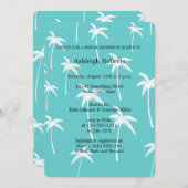 アクアアンドホワイトパームツリーズブライダルシャワー 招待状 (正面/裏面)