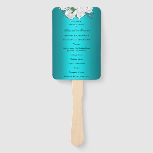 アクアアンドホワイトローズ結婚式 プログラム ハンドファン (正面)