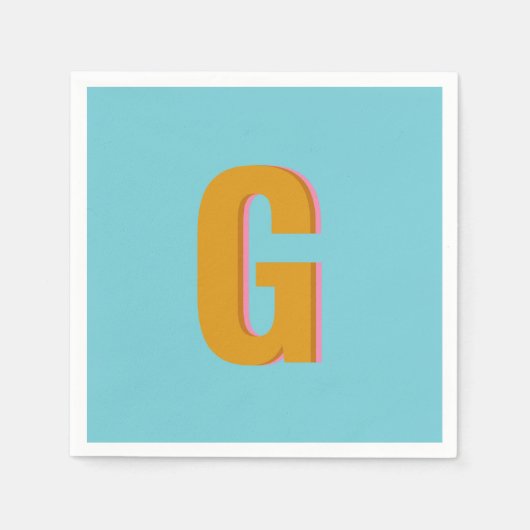 アクアアンドマスタードレトロタイポグラフィモノグラムイニシャル スタンダードカクテルナプキン (正面)