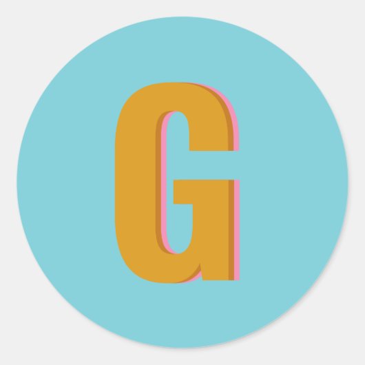 アクアアンドマスタードレトロタイポグラフィモノグラムイニシャル ラウンドシール (正面)