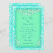 アクアアンドミントウェーブズグリーンビーチ結婚式 招待状 (正面/裏面)
