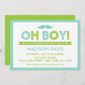 アクアアンドライムグリーン水玉模様オーボーイベビーシャワー 招待状 (正面/裏面)