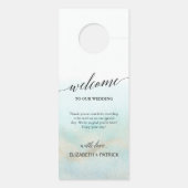 アクアアンド金ゴールドウォーターカラービーチ結婚式ゲスト ドアノブサイン (裏面)