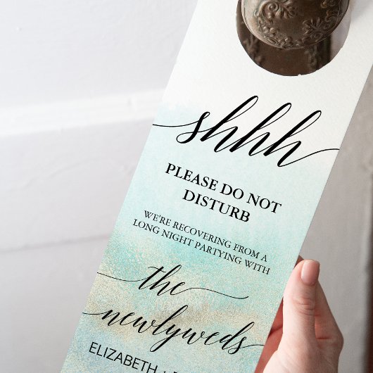 アクアアンド金ゴールドウォーターカラービーチ結婚式ゲスト ドアノブサイン