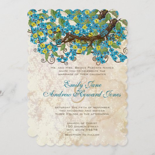 アクアイエローさくらんぼブロッサムティーステイン招待状 招待状 (正面/裏面)