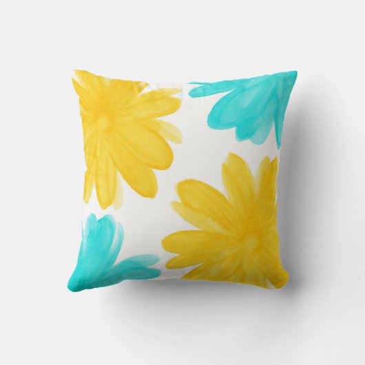 アクアイエローウォーターカラーフラワーズ装飾用クッション クッション (裏面)