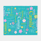アクアイエローガールズネームカミラ花毛布 フリースブランケット (正面(横))
