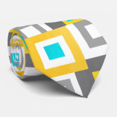 アクアイエローグレイ幾何学正方形パターン ネクタイ (ロール)