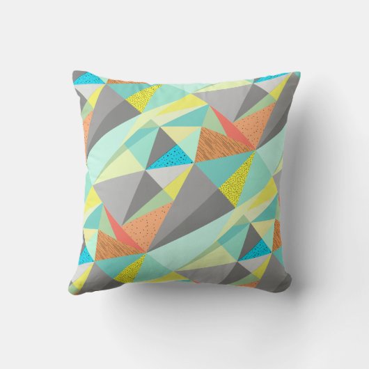 アクアイエローグレーイエロー抽象芸術三角形パターン クッション (裏面)