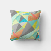 アクアイエローグレーイエロー抽象芸術三角形パターン クッション (正面)