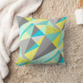 アクアイエローグレー抽象芸術三角形パターン クッション (ブランケット)