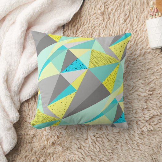 アクアイエローグレー抽象芸術三角形パターン クッション (ブランケット)