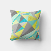 アクアイエローグレー抽象芸術三角形パターン クッション (正面)