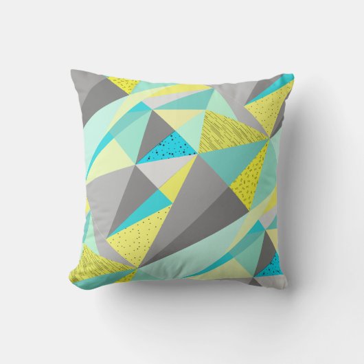 アクアイエローグレー抽象芸術三角形パターン クッション (正面)