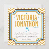 アクアイエロージモダングザグタイポグラフィ結婚ズ 招待状 (正面)