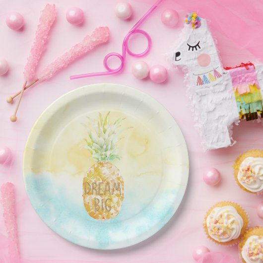 アクアイエローパイナップル金ゴールドドリーム ペーパープレート (パーティー)
