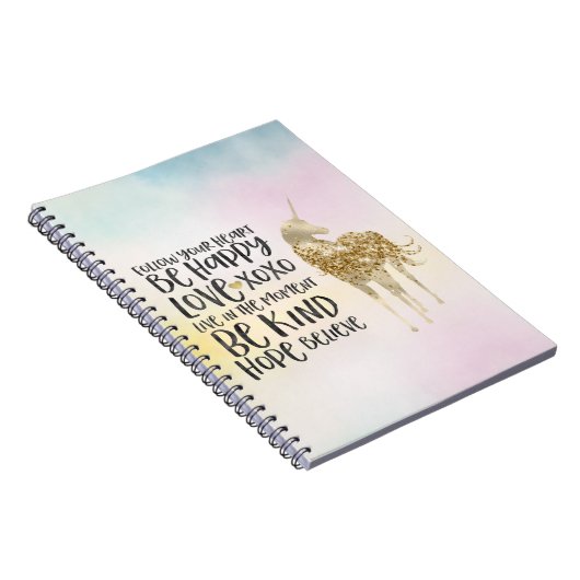 アクアイエローピンク水彩ユニコーン感動的 ノートブック (右側)