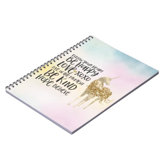 アクアイエローピンク水彩ユニコーン感動的 ノートブック (左側)