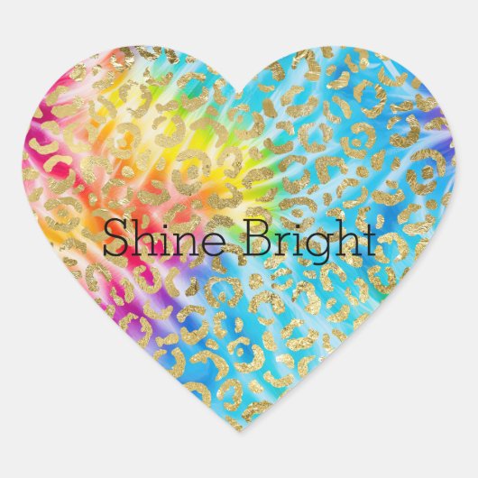 アクアイエローレッド絞り染め金ゴールドグラムヒョウ印刷 ハートシール (正面)