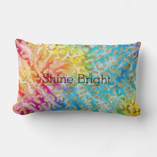 アクアイエローレッド絞り染め金ゴールドグラムヒョウ印刷 ランバークッション (正面)