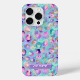 アクアイリデセントヒョウ柄モノグラム iPhone 15 PROケース