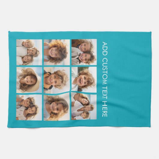 アクアインスタグラム写真コラージュと9つの正方形の写真 キッチンタオル (横)