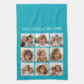 アクアインスタグラム写真コラージュと9つの正方形の写真 キッチンタオル (縦)