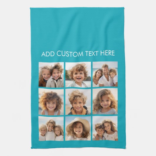 アクアインスタグラム写真コラージュと9つの正方形の写真 キッチンタオル (縦)