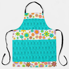 アクアイースターバニーとカラフル花 エプロン