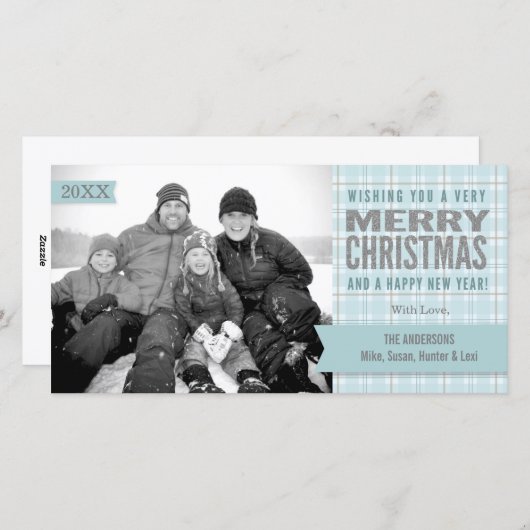 アクアウィンタープレイドメリークリスマスフォトカード シーズンカード (正面/裏面)