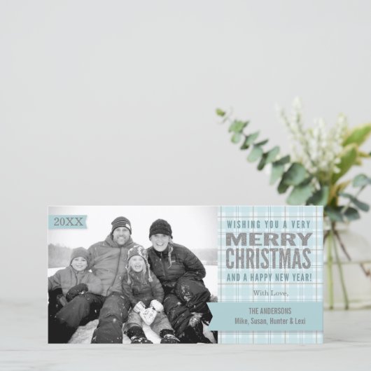 アクアウィンタープレイドメリークリスマスフォトカード シーズンカード (スタンド正面)