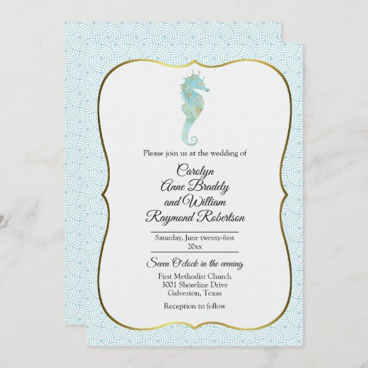 アクアウェーブフレーム付き結婚シーホース 招待状 (正面/裏面)