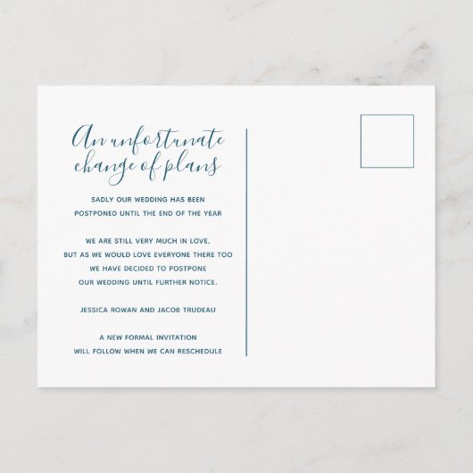 アクアウォッシュハートのキャンセルを計画結婚に更新 案内ポストカード (裏面)