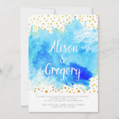 アクアウォーターカラーコーラルリーフ金ゴールド結婚紙吹雪 招待状 (正面)