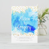 アクアウォーターカラーコーラルリーフ金ゴールド結婚紙吹雪 招待状 (スタンド正面)