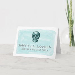 アクアウォーターカラースカルハロウィングリーティングカード カード
