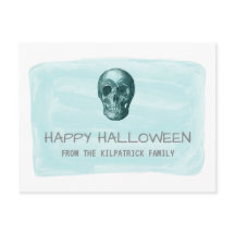 アクアウォーターカラースカルハロウィンポストカード