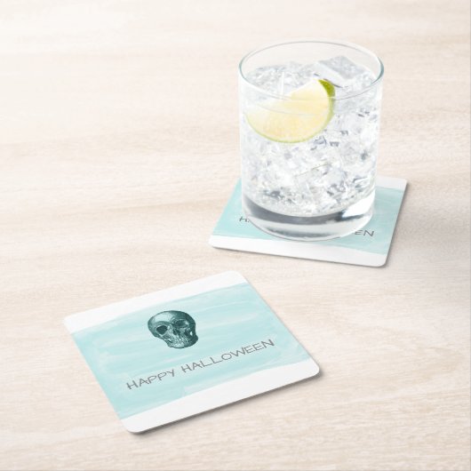 アクアウォーターカラースカルハロウィーン紙コースター スクエアペーパーコースター (インサイチュ)