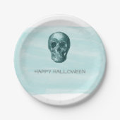 アクアウォーターカラースカルハロウィーン紙プレート ペーパープレート (正面)