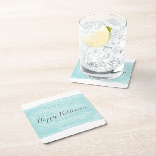 アクアウォーターカラースパイダーウェブハロウィン スクエアペーパーコースター (インサイチュ)