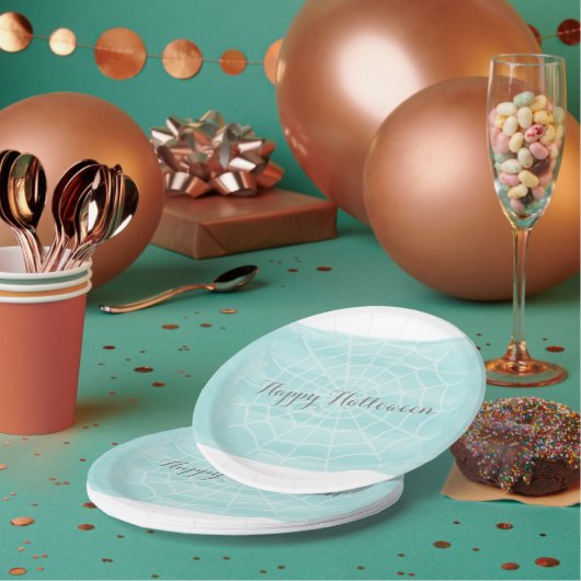 アクアウォーターカラースパイダーウェブハロウィン ペーパープレート (複数)