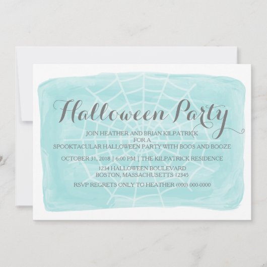 アクアウォーターカラースパイダーウェブハローウィンパーティ招待状 招待状 (正面)